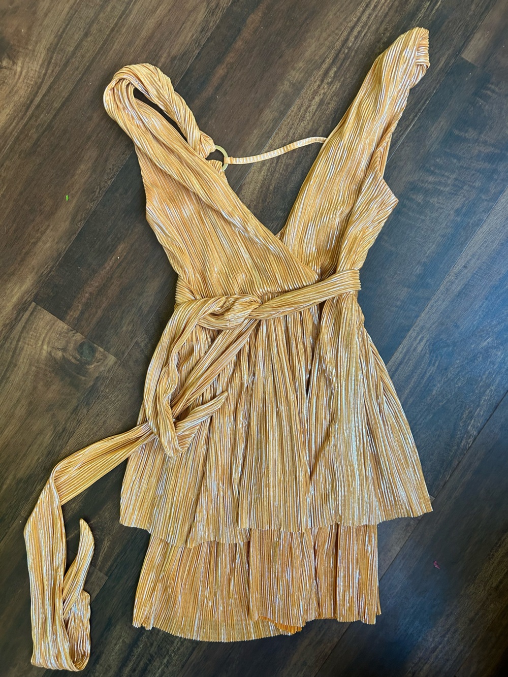 Metallic Mustard Yellow Pleated Wrap Top